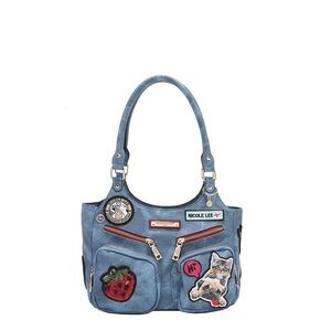 Nicole Lee Denim Blue Embroidered Shoulder Bag